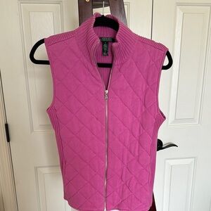 Lauren Ralph Lauren Vintage Style Womans Pink Cotton Quilted Zip Up Vest Sz M